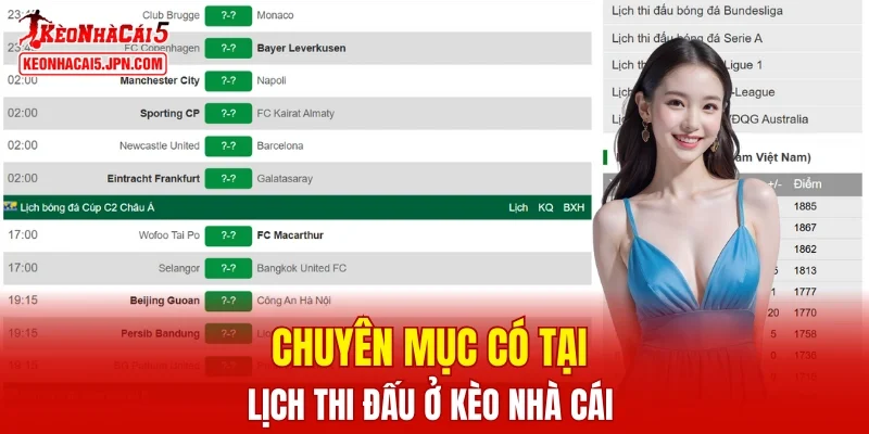 Tìm hiểu về các chuyên mục có tại danh mục biểu thi đấu