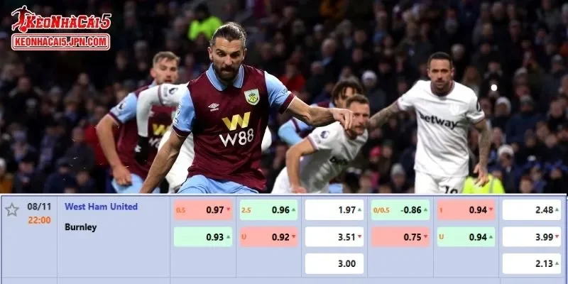 Tỷ lệ kèo chi tiết của của trận West Ham vs Burnley