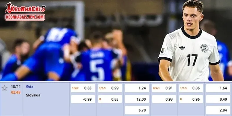 Tỷ lệ kèo chi tiết của trận Đức vs Slovakia