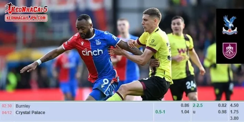 Tỷ lệ kèo chi tiết của của trận Burnley vs Crystal Palace