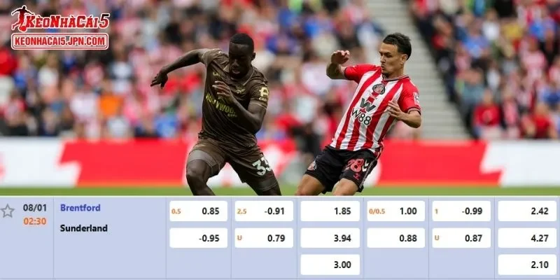 Tỷ lệ kèo chi tiết của của trận Brentford vs Sunderland