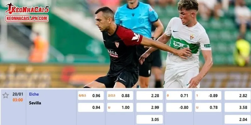 Tỷ lệ kèo chi tiết của của trận Elche vs Sevilla 