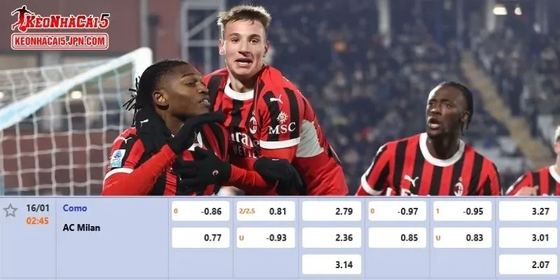 Tỷ lệ kèo chi tiết nhất cho trận đấu giữa Como 1907 vs AC Milan
