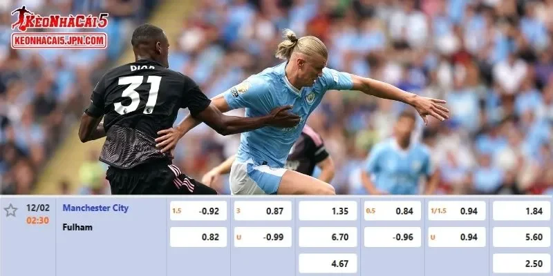 Tỷ lệ kèo chi tiết của của trận Man City vs Fulham