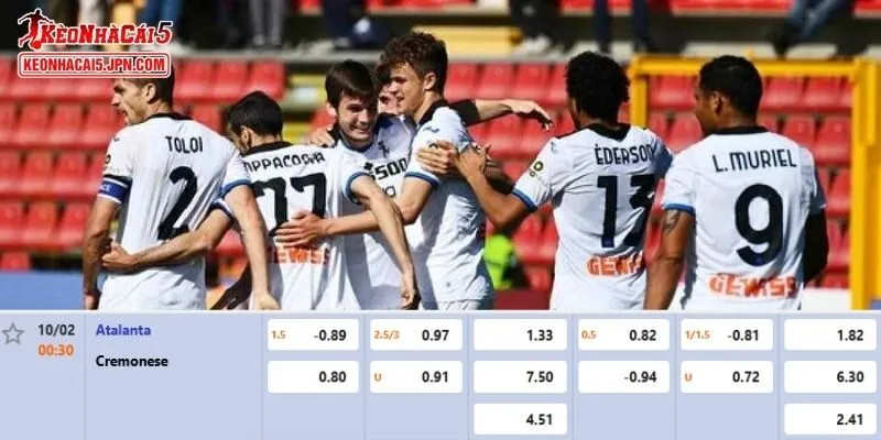 Tỷ lệ kèo chi tiết nhất cho trận đấu giữa Atalanta vs Cremonese