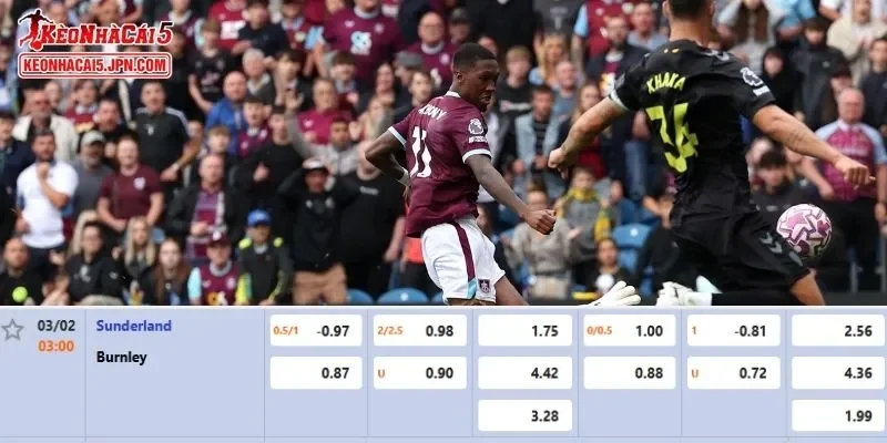 Tỷ lệ kèo được phân tích chi tiết nhất cho trận đấu Sunderland vs Burnley