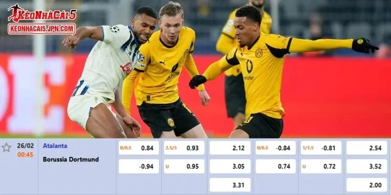 Tỷ lệ cược chi tiết cho trận Atalanta vs Dortmund