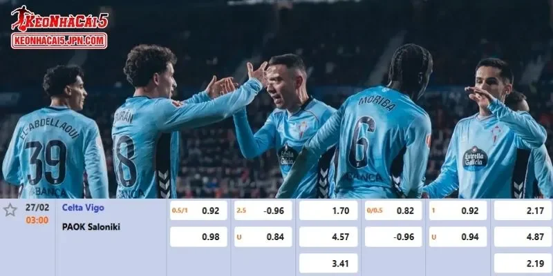 Tỷ lệ kèo chi tiết của của trận Celta Vigo vs PAOK FC 