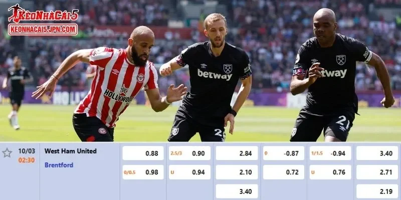 Tỷ lệ kèo chi tiết của của trận West Ham vs Brentford