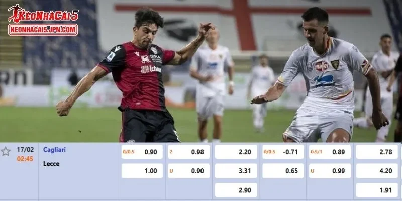 Tỷ lệ kèo chi tiết của trận Cagliari vs Lecce