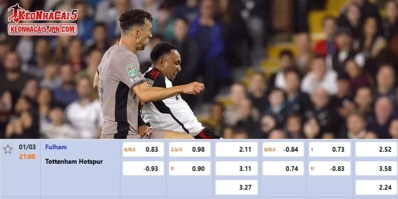 Tỷ lệ kèo chi tiết của trận Fulham vs Tottenham 