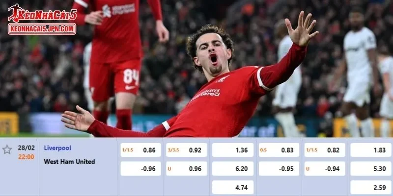 Tỷ lệ kèo chi tiết nhất cho trận đấu giữa Liverpool vs West Ham