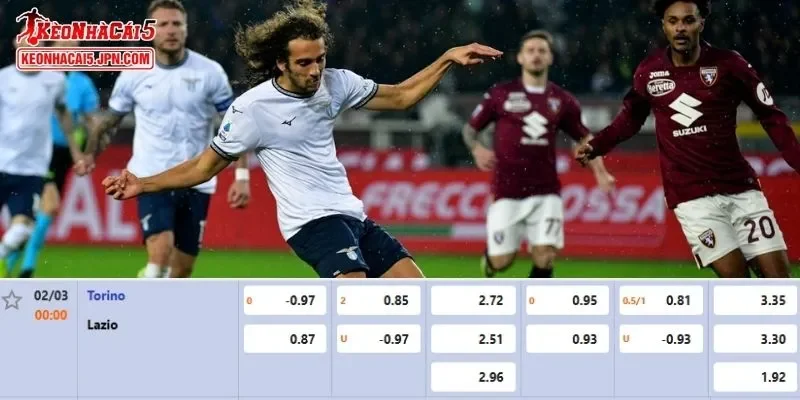 Tỷ lệ kèo chi tiết nhất cho trận đấu giữa Torino vs Lazio