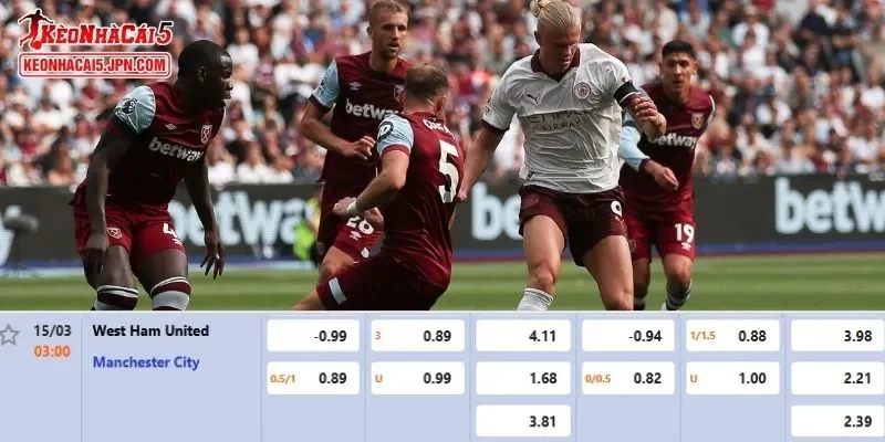 Tỷ lệ kèo chi tiết nhất cho trận đấu giữa West Ham vs Man City