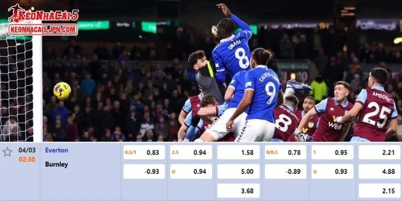 Tỷ lệ kèo đầy đủ nhất dành cho trận đấu giữa Everton vs Burnley